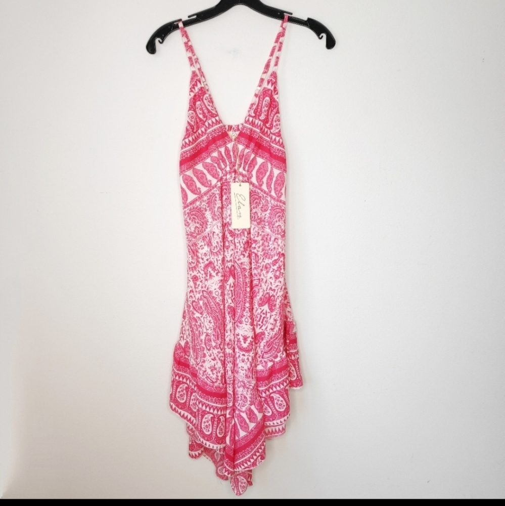 NWT Elan Paisley Pink White Handkerchief Dress Small